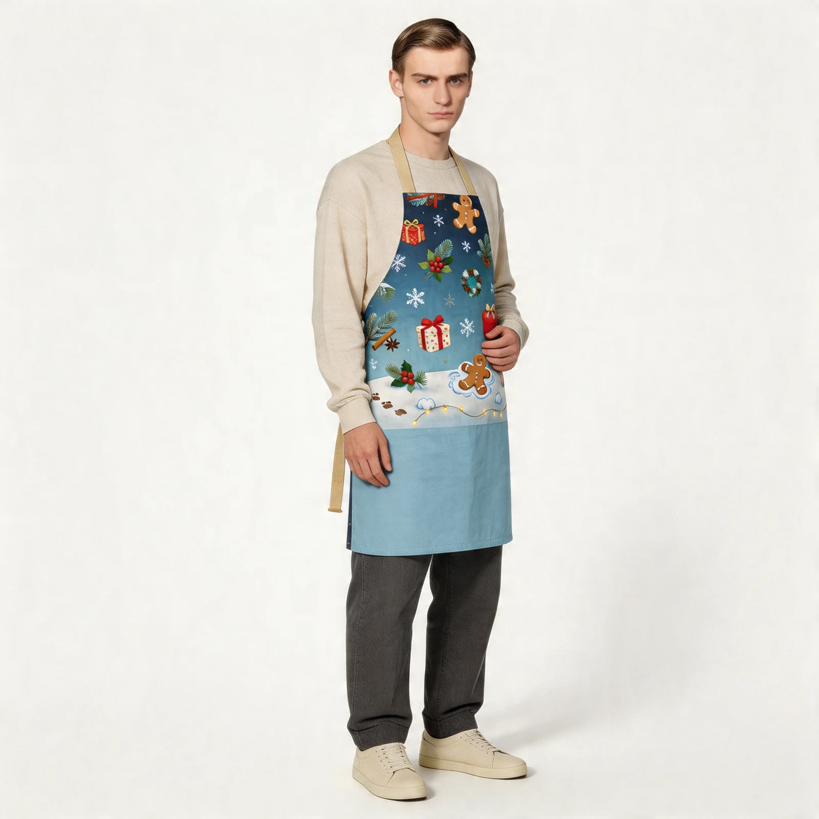 Cozy Christmas Snowy Night All-Over Print Apron — worn by model