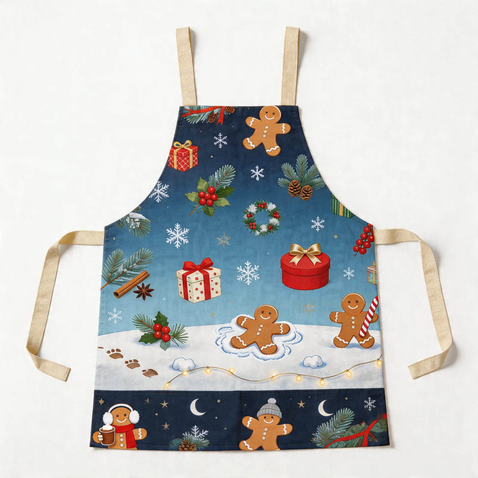 Cozy Christmas Snowy Night All-Over Print Apron — flat lay