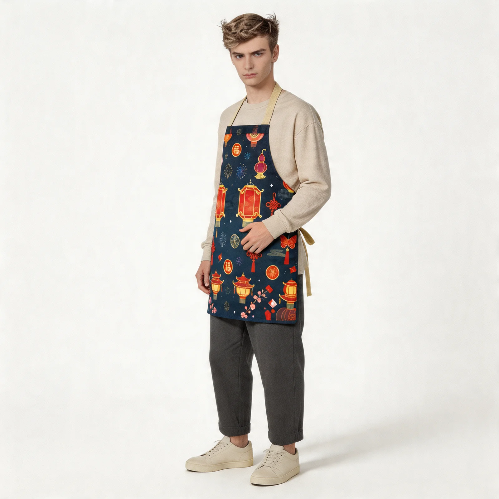 Festive Lunar Lanterns All-Over Print Apron — worn by model