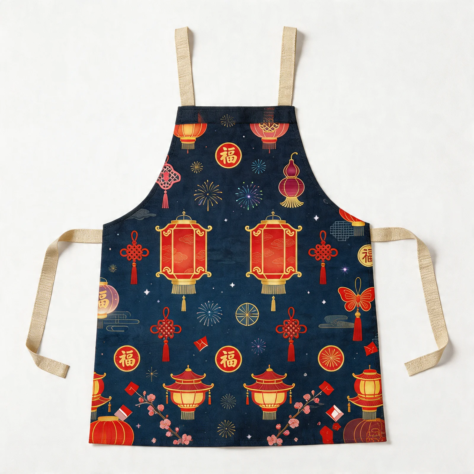 Festive Lunar Lanterns All-Over Print Apron — flat lay