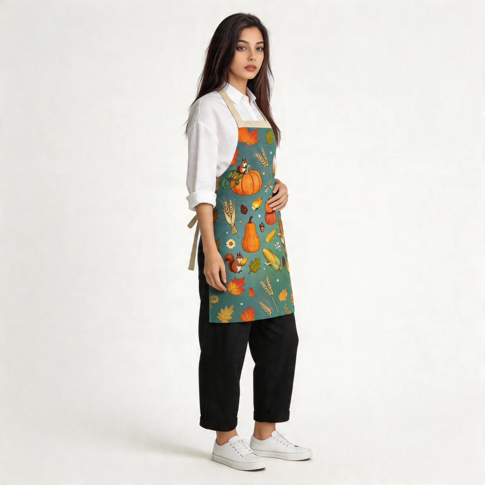 Harvest Pumpkin Patch All-Over Print Apron — worn by model