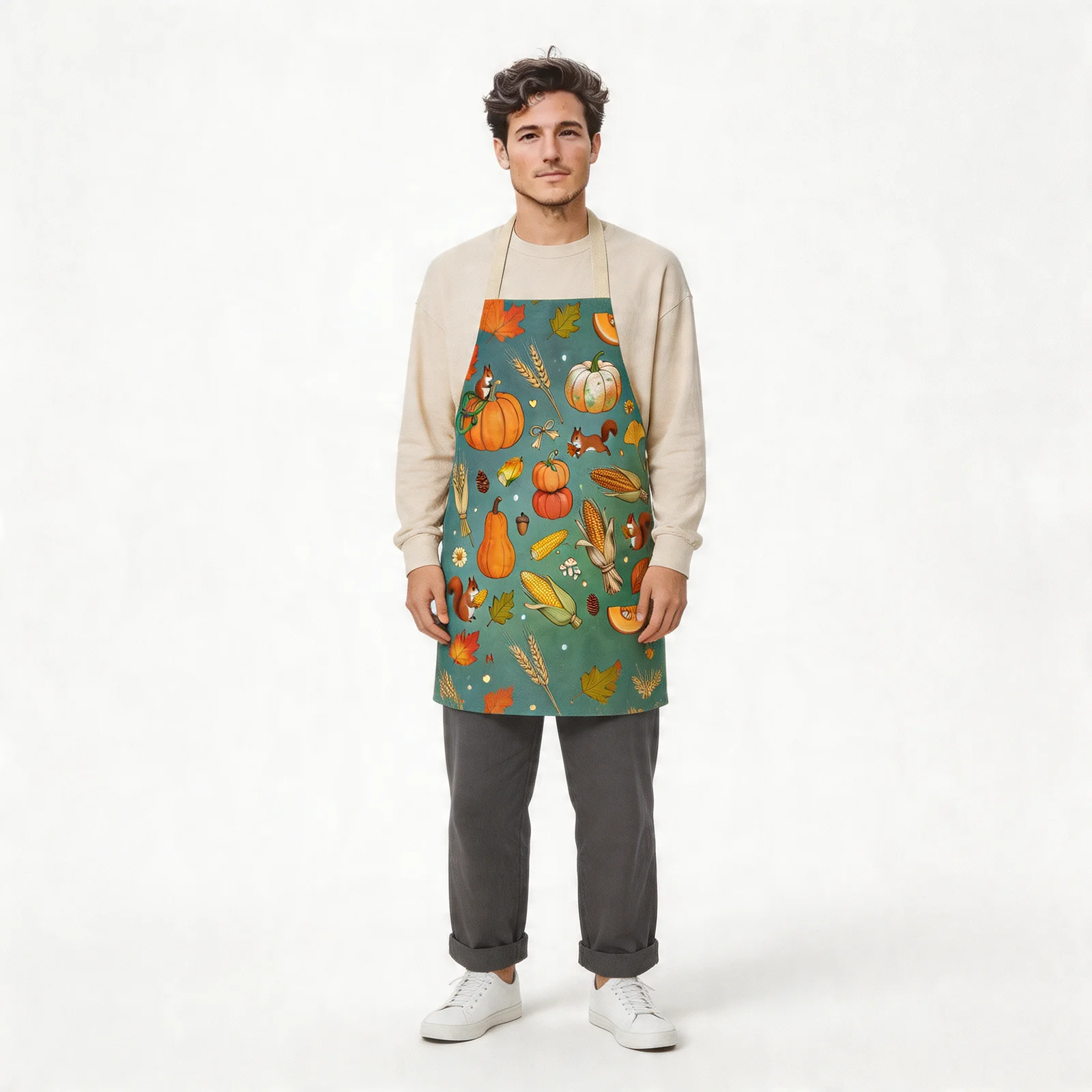 Harvest Pumpkin Patch All-Over Print Apron — worn by model