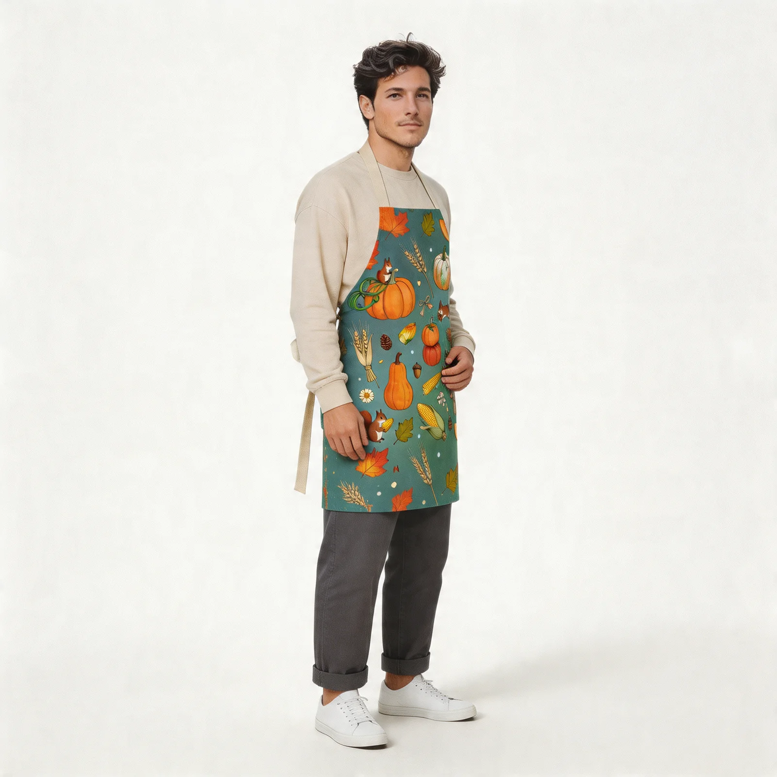Harvest Pumpkin Patch All-Over Print Apron — worn by model