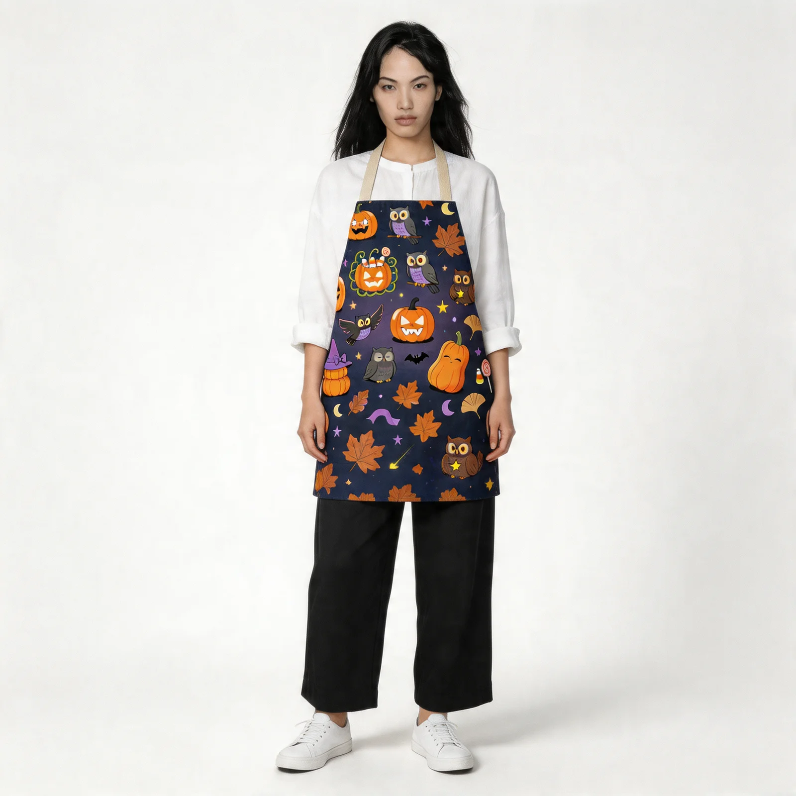 Whimsical Pumpkin Night All-Over Print Apron — worn by model