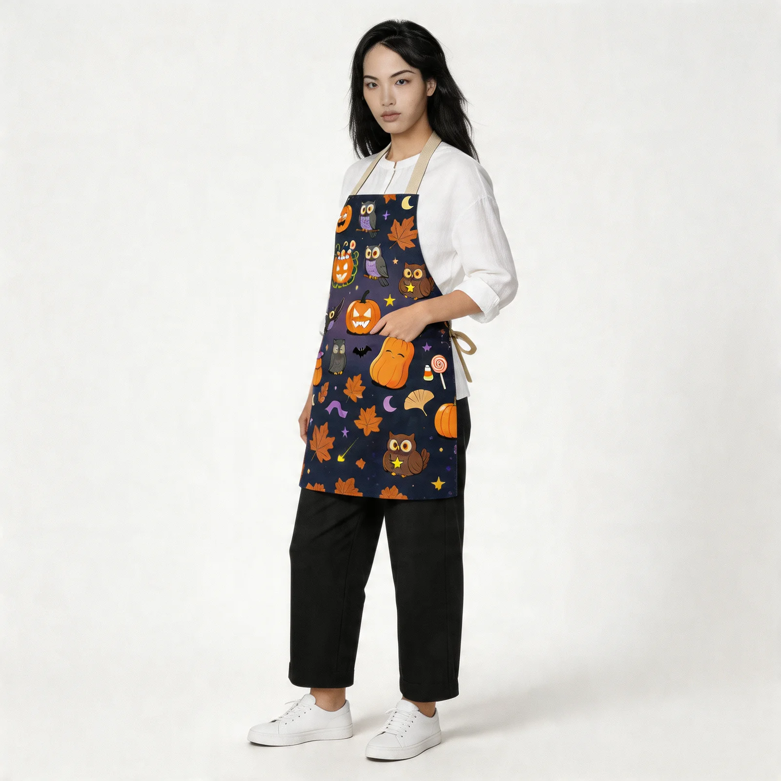 Whimsical Pumpkin Night All-Over Print Apron — worn by model