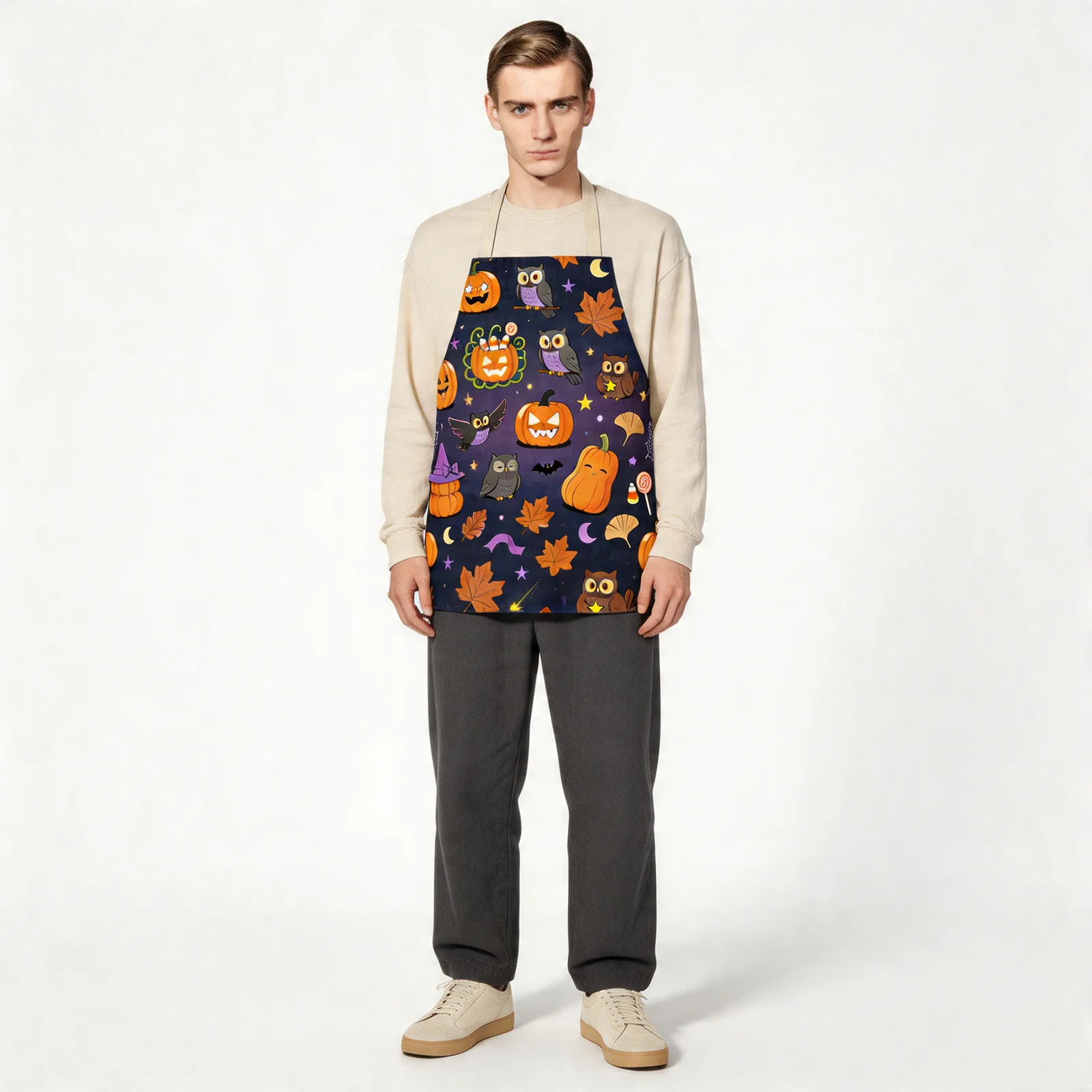 Whimsical Pumpkin Night All-Over Print Apron — worn by model