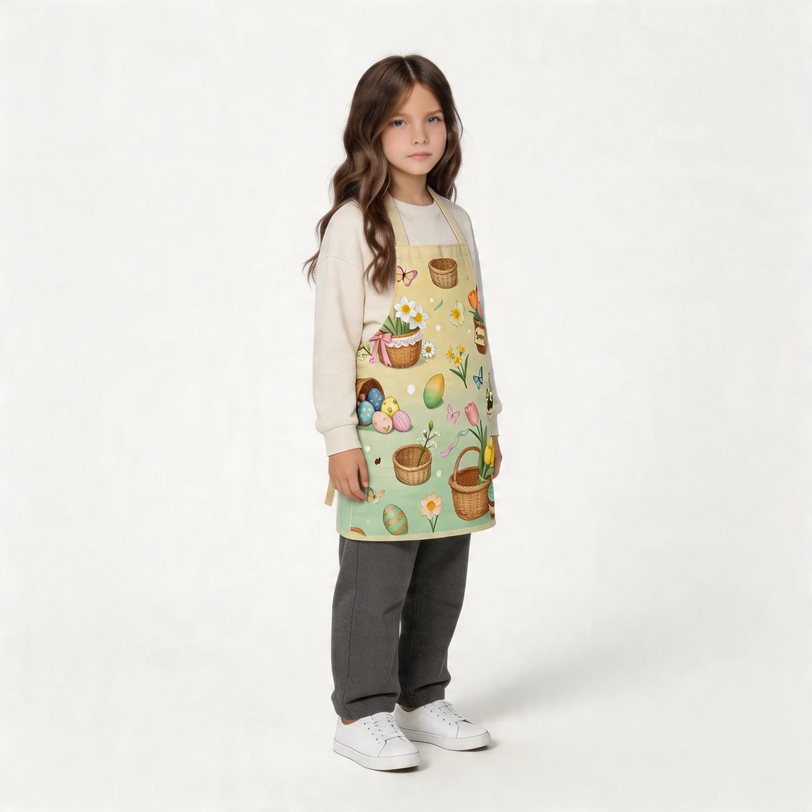 Easter Spring Basket All-Over Print Apron — worn by young model