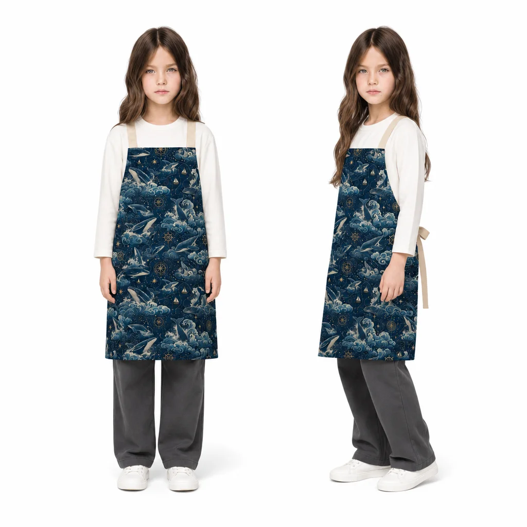 Deep Blue Whale Song All-Over Print Apron - worn by model