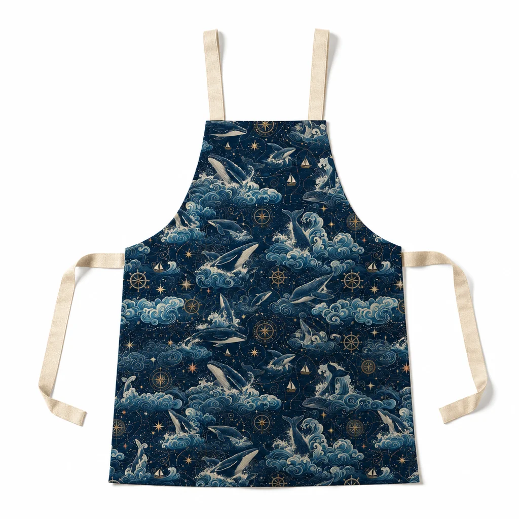 Deep Blue Whale Song All-Over Print Apron - flat lay