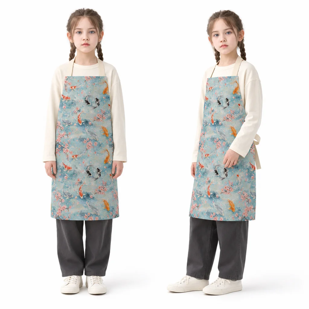 Koi Sakura Stream All-Over Print Apron - worn by model
