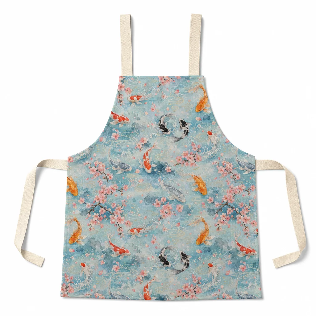 Koi Sakura Stream All-Over Print Apron - flat lay