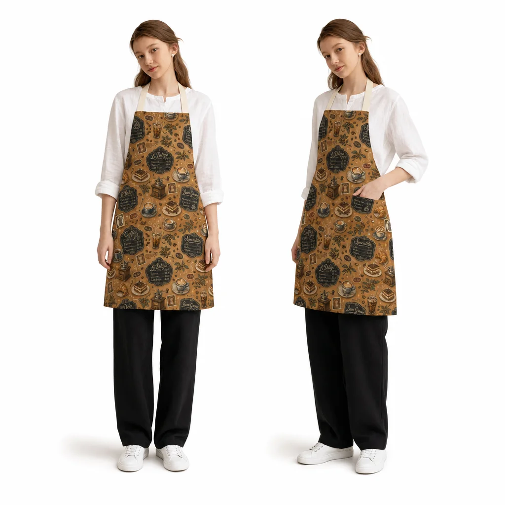 Vintage Cafe Menu All-Over Print Apron - worn by model