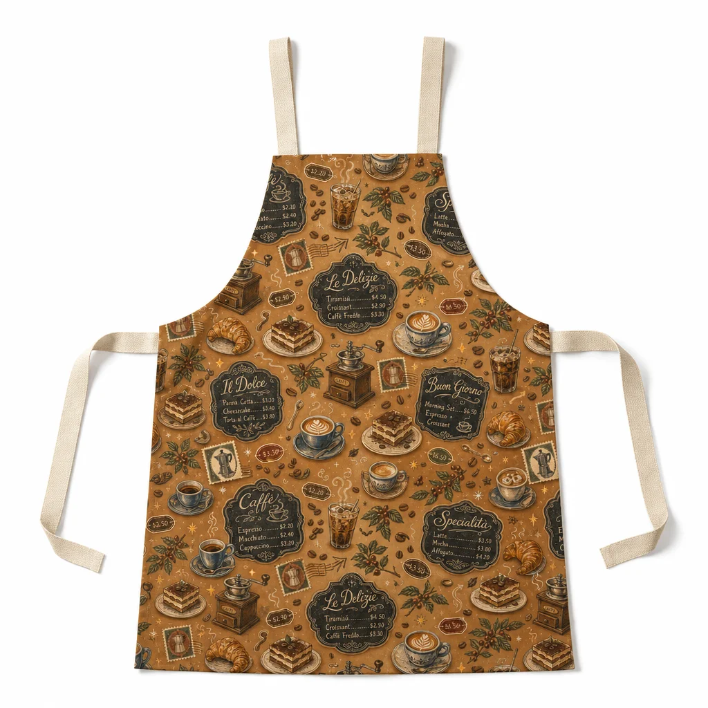 Vintage Cafe Menu All-Over Print Apron - flat lay