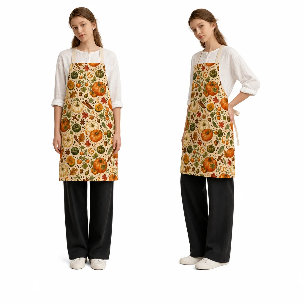 Autumn Pumpkin Spice All-Over Print Apron - worn by model