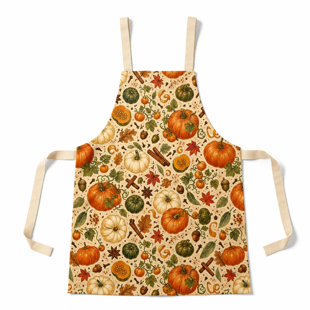 Autumn Pumpkin Spice All-Over Print Apron - flat lay