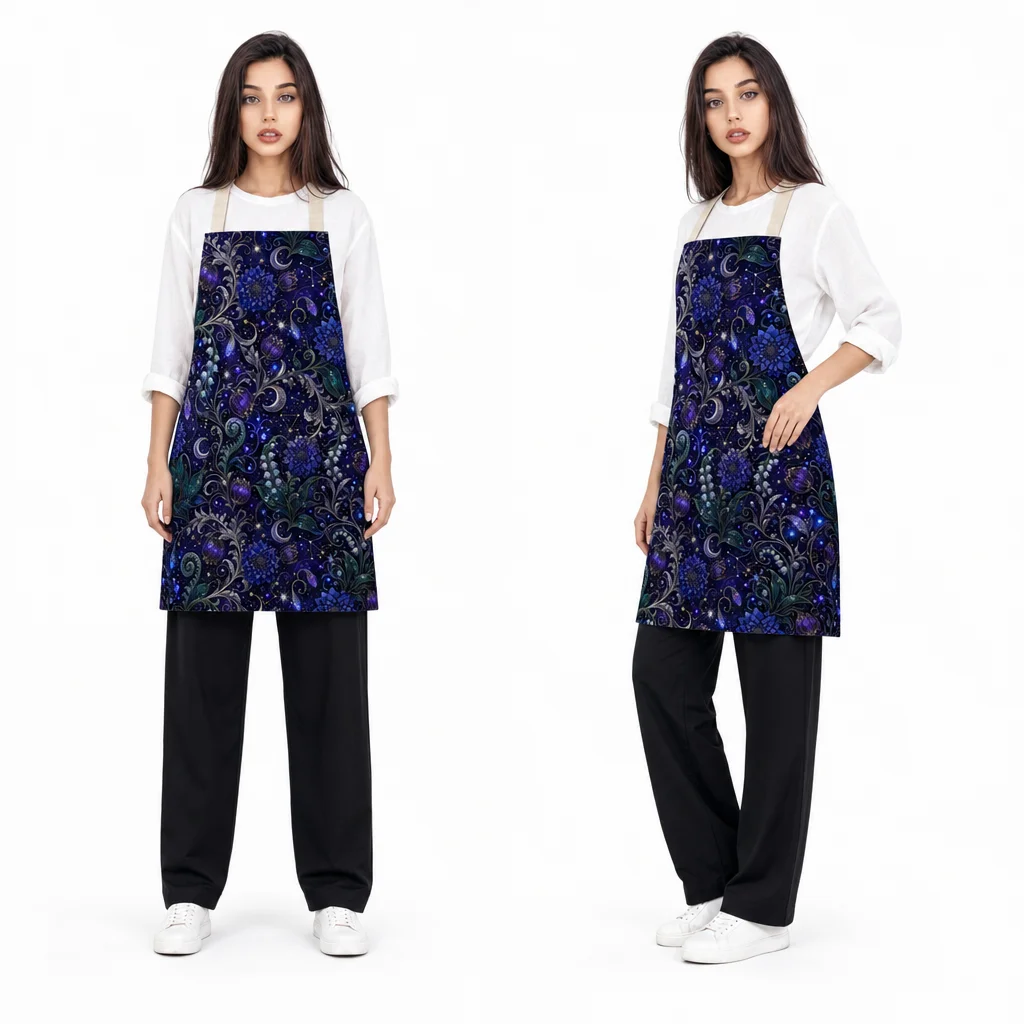 Midnight Moon Garden All-Over Print Apron - worn by model