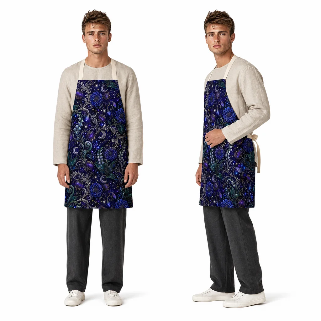 Midnight Moon Garden All-Over Print Apron - worn by model