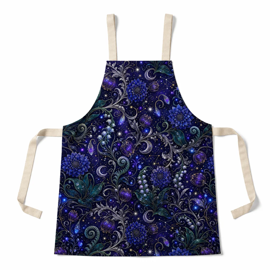 Midnight Moon Garden All-Over Print Apron - flat lay