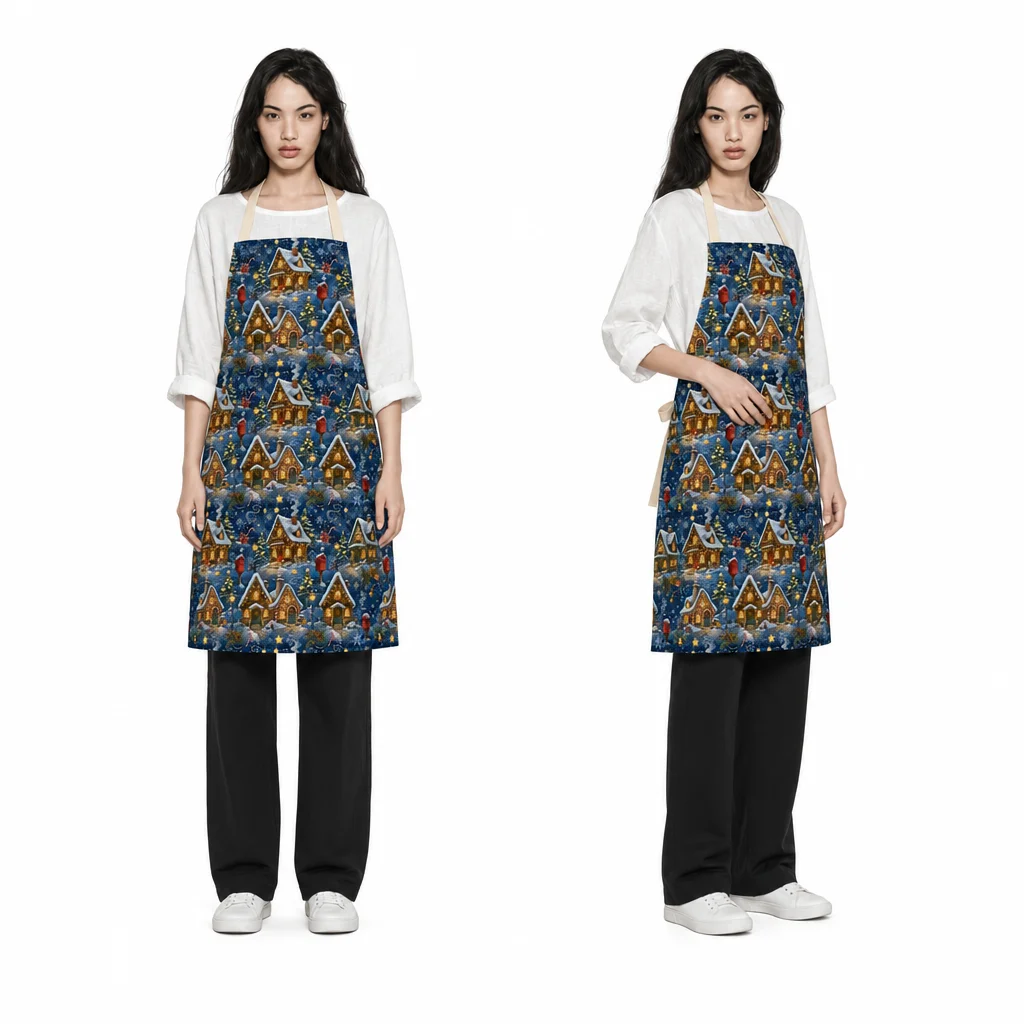 Snowy Village Lights All-Over Print Apron - worn by model