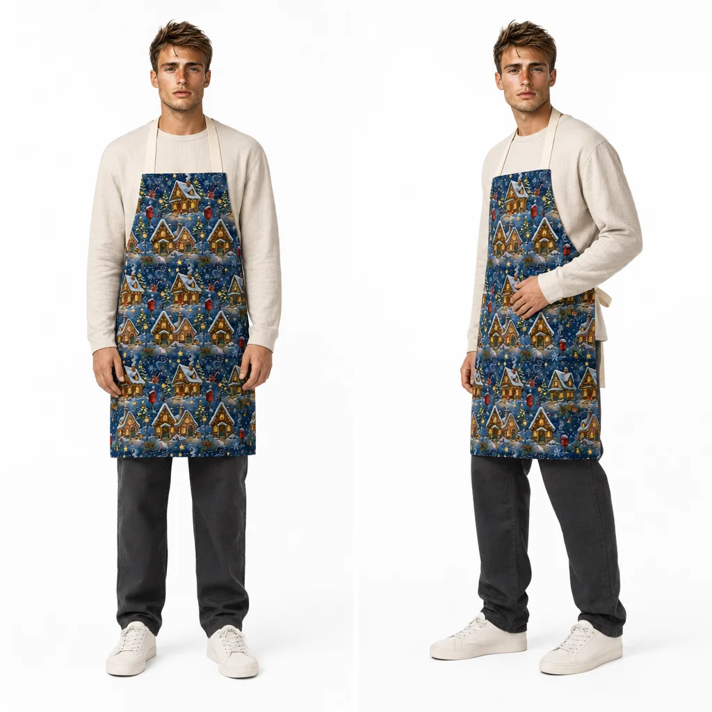 Snowy Village Lights All-Over Print Apron - worn by model