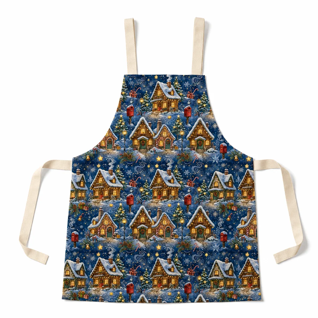 Snowy Village Lights All-Over Print Apron - flat lay