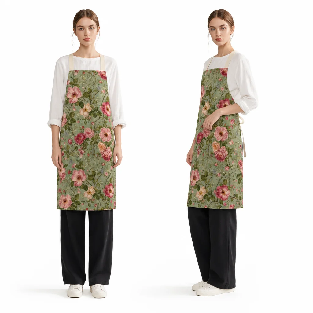 English Wild Rose Vines All-Over Print Apron - worn by model