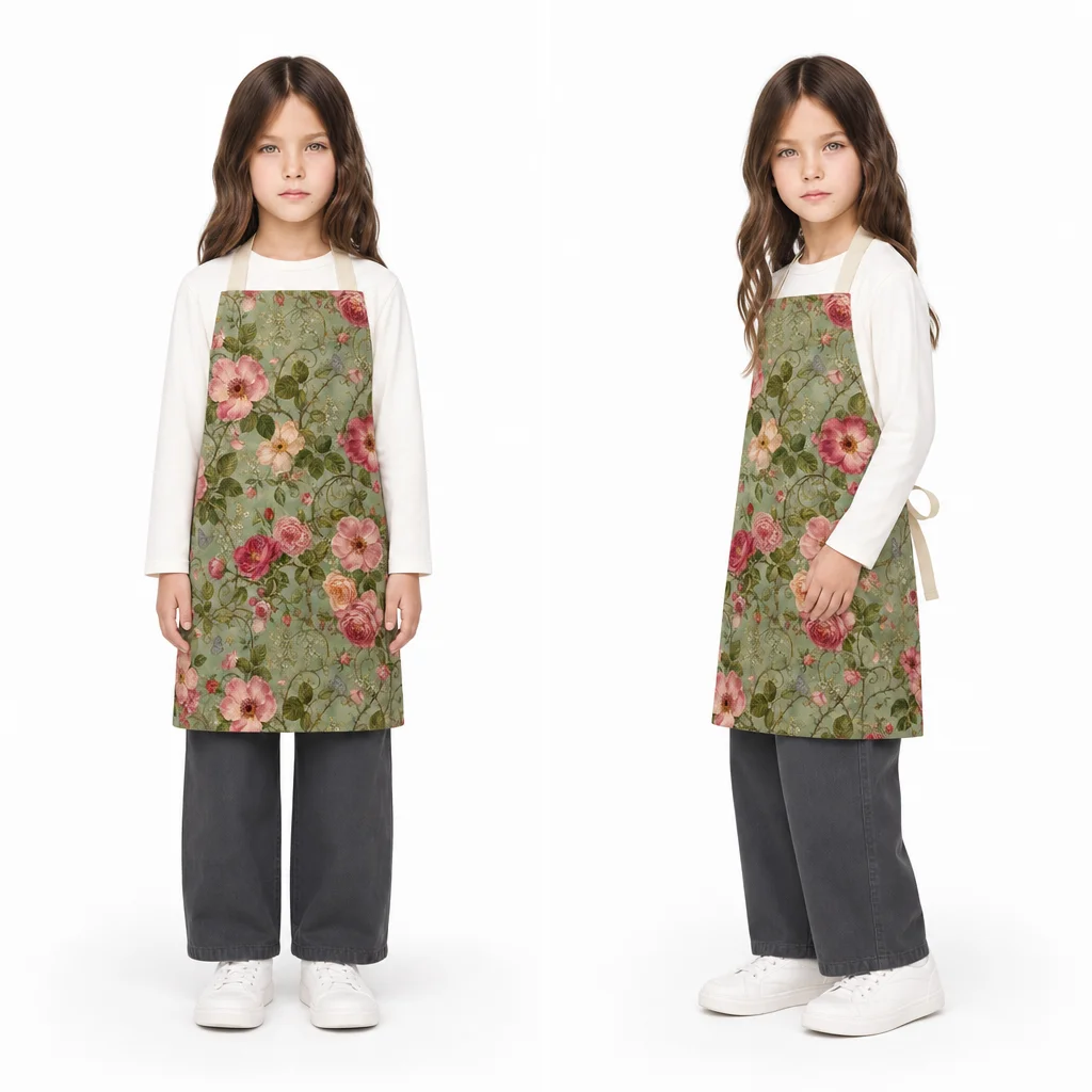 English Wild Rose Vines All-Over Print Apron - worn by model