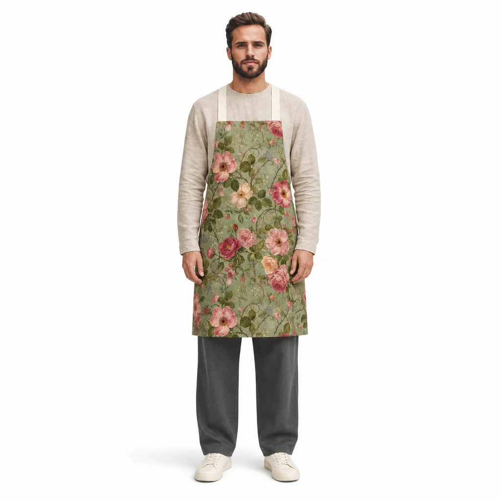 English Wild Rose Vines All-Over Print Apron - worn by model