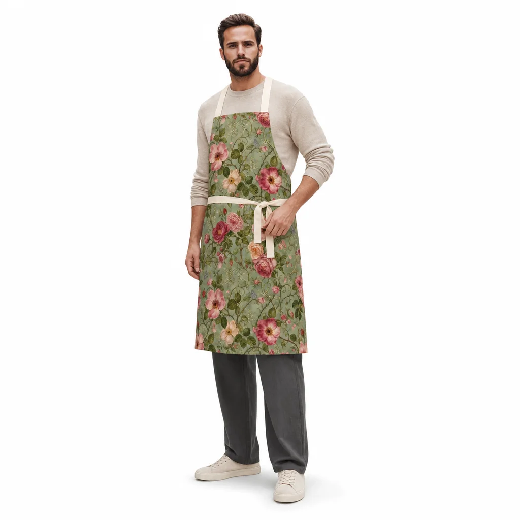 English Wild Rose Vines All-Over Print Apron - worn by model