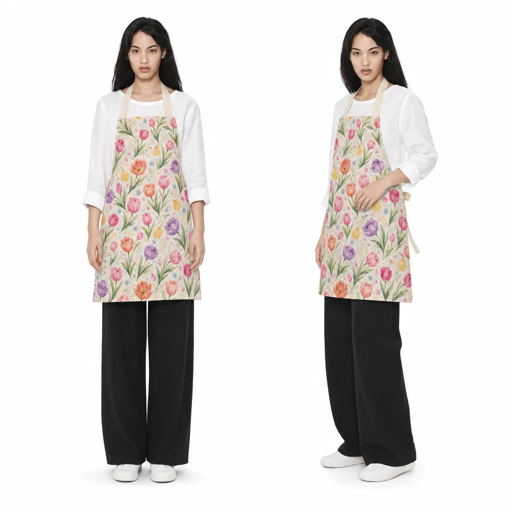 Watercolor Tulip Spring Bouquet All-Over Print Apron - worn by model