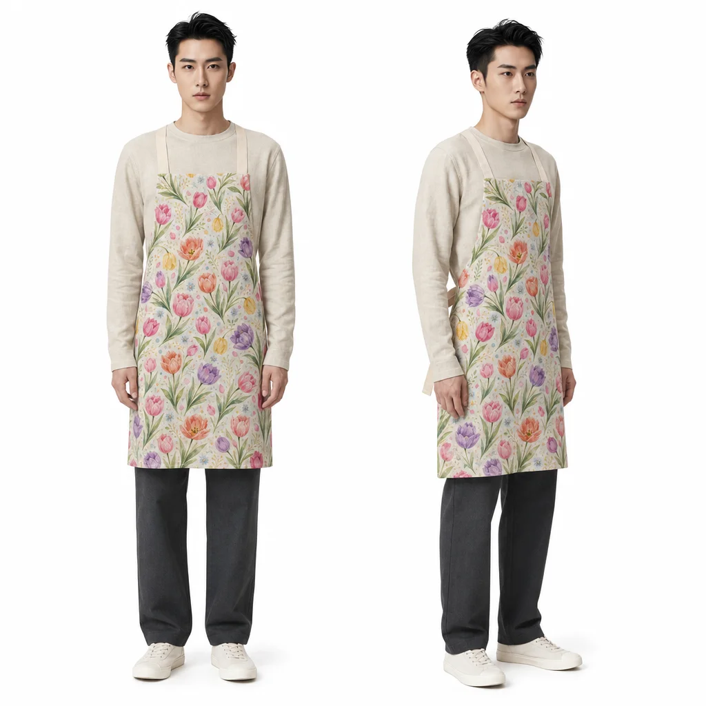Watercolor Tulip Spring Bouquet All-Over Print Apron - worn by model