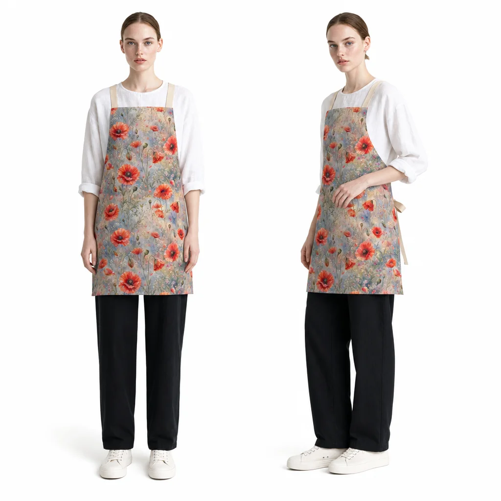 Misty Poppy Field All-Over Print Apron - worn by model