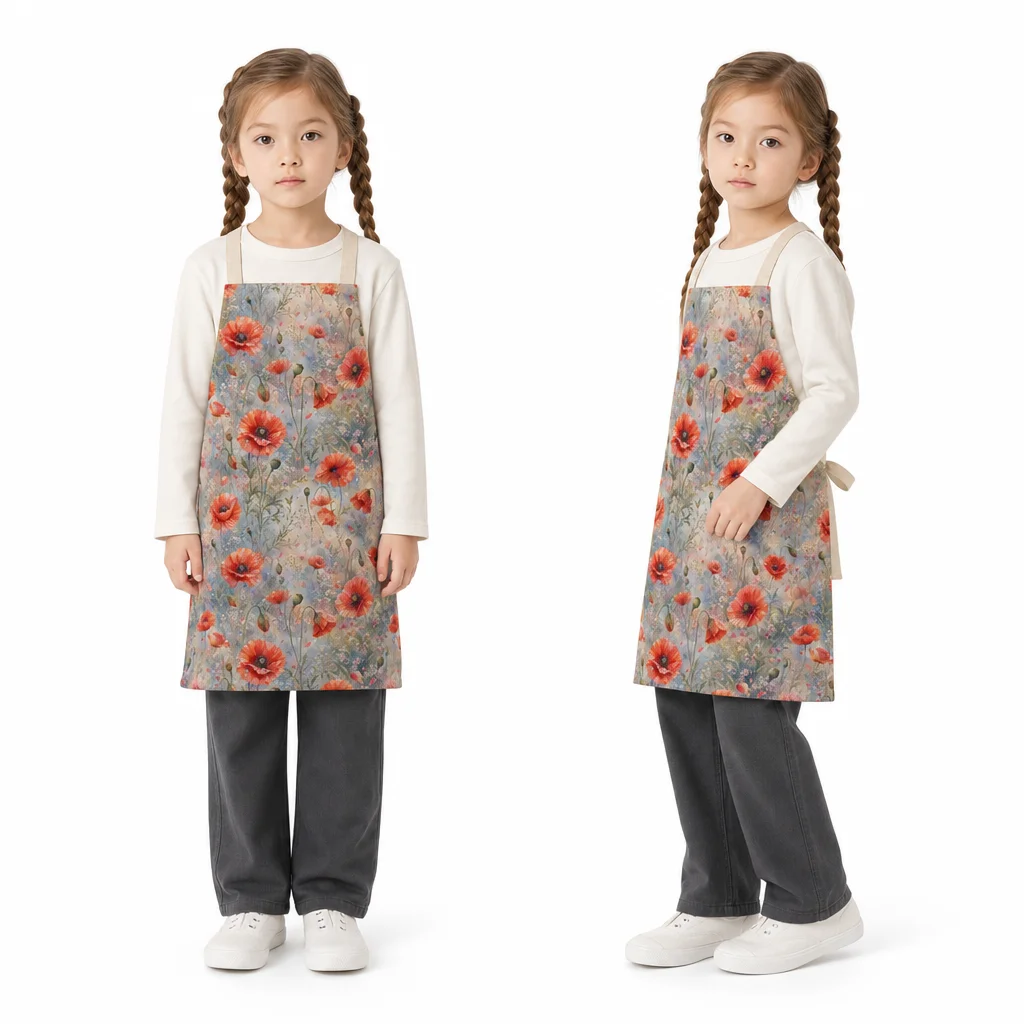 Misty Poppy Field All-Over Print Apron - worn by model