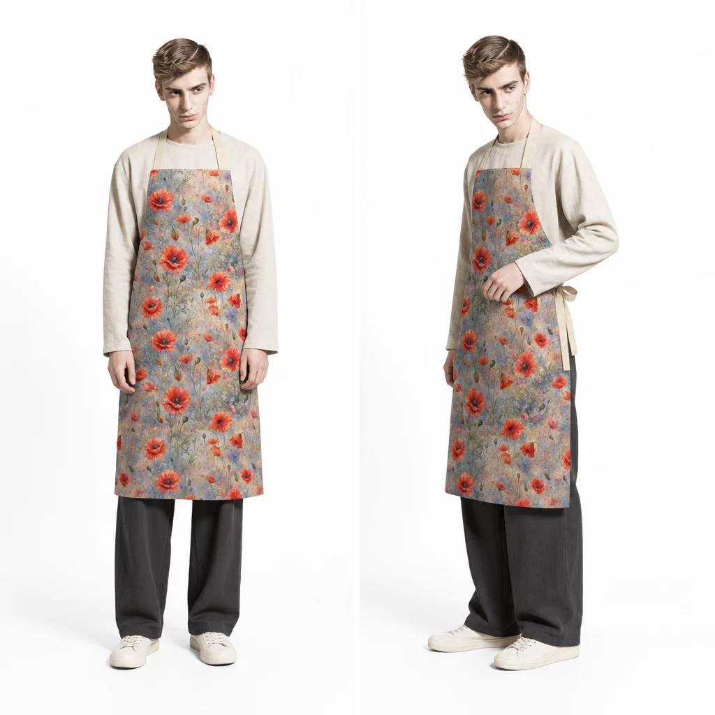 Misty Poppy Field All-Over Print Apron - worn by model