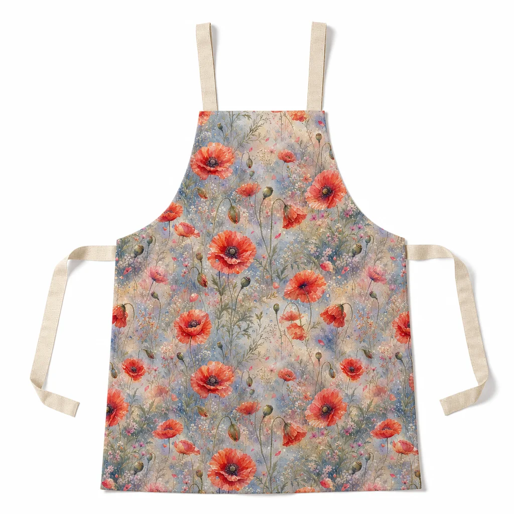 Misty Poppy Field All-Over Print Apron - flat lay