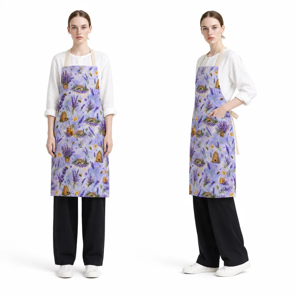Provence Lavender Bee Garden All-Over Print Apron - worn by model