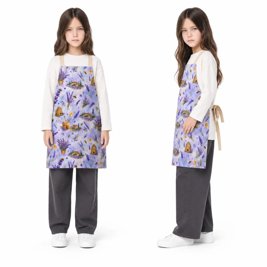 Provence Lavender Bee Garden All-Over Print Apron - worn by model