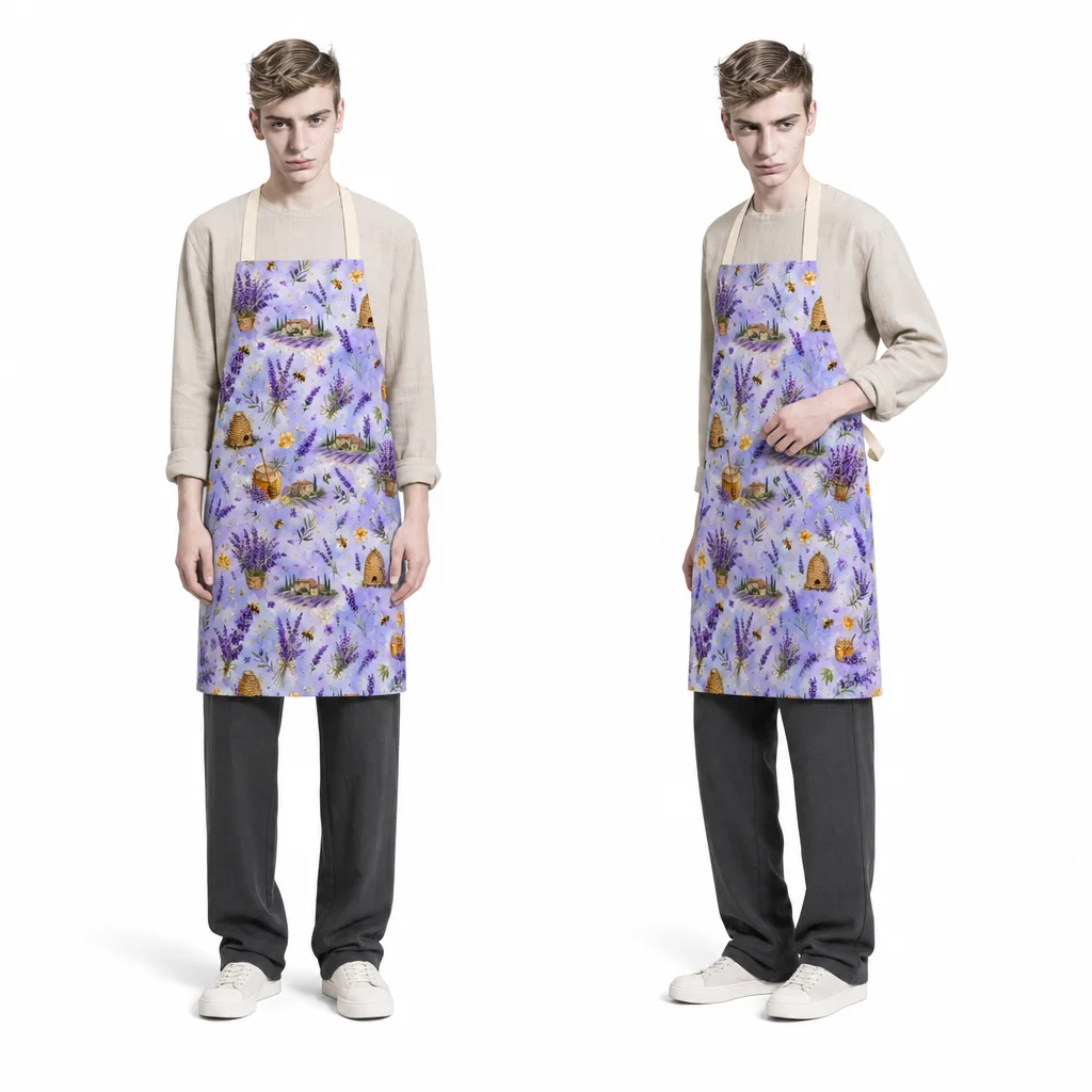 Provence Lavender Bee Garden All-Over Print Apron - worn by model
