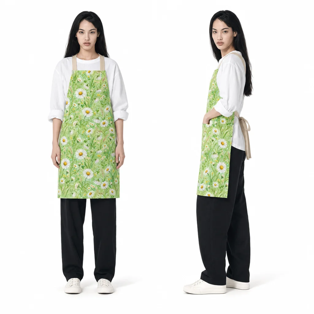 Morning Dew Daisy Meadow All-Over Print Apron - worn by model