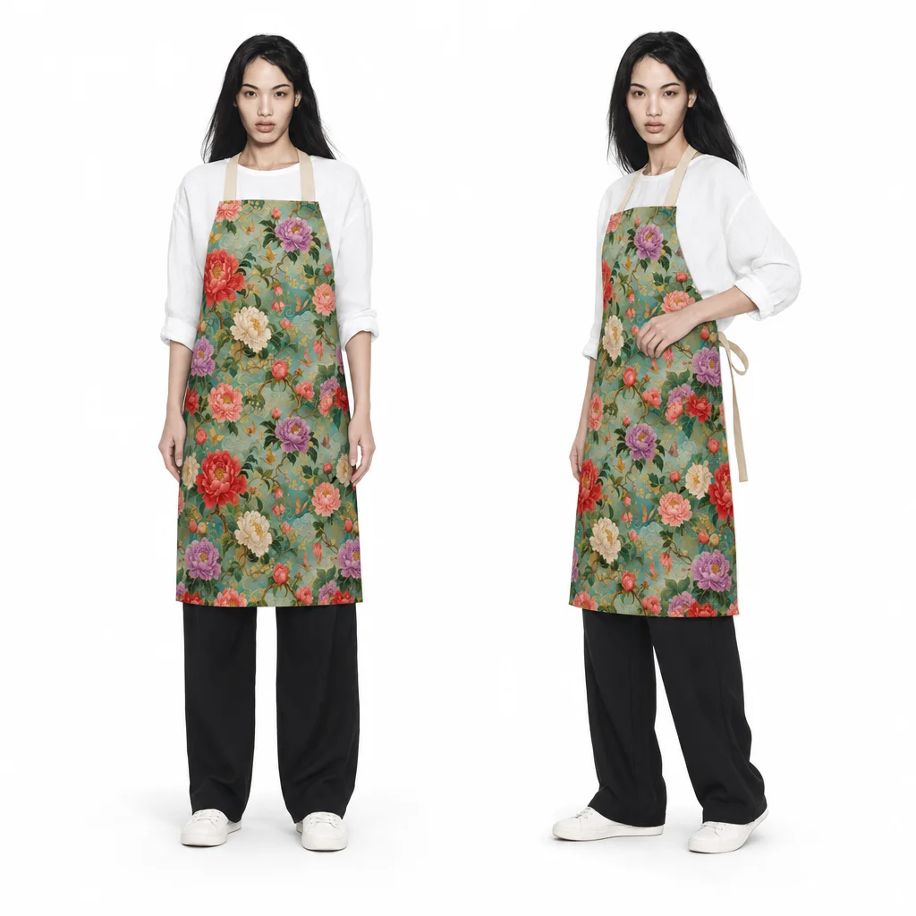 Oriental Peony Garden All-Over Print Apron - worn by model