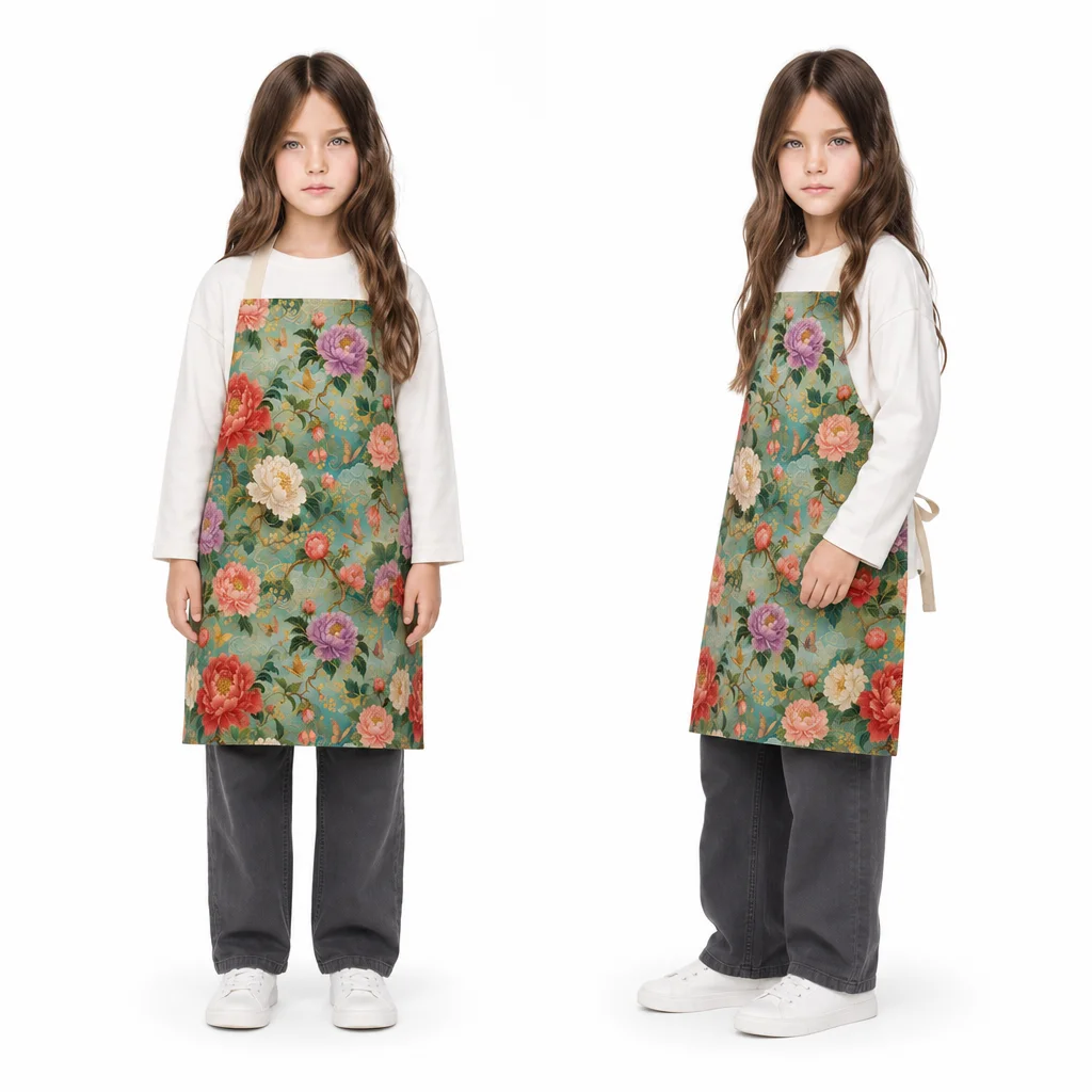Oriental Peony Garden All-Over Print Apron - worn by model