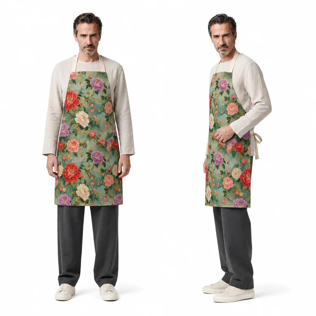 Oriental Peony Garden All-Over Print Apron - worn by model