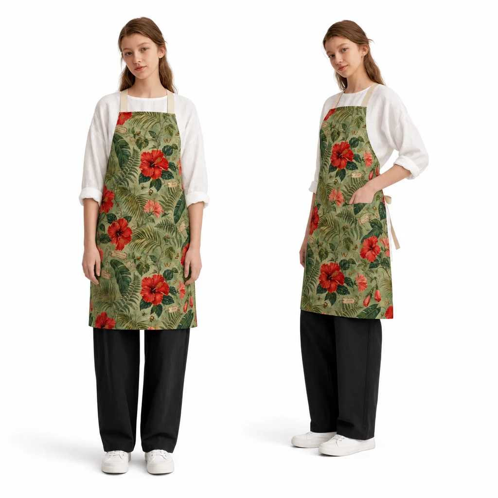 Tropical Hibiscus All-Over Print Apron - worn by model