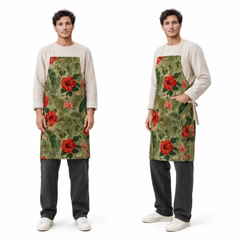 Tropical Hibiscus All-Over Print Apron - worn by model