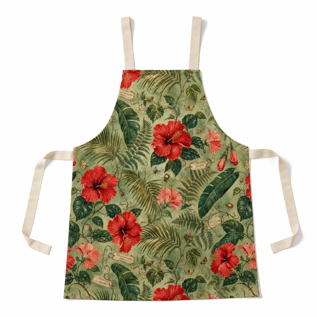 Tropical Hibiscus All-Over Print Apron - flat lay