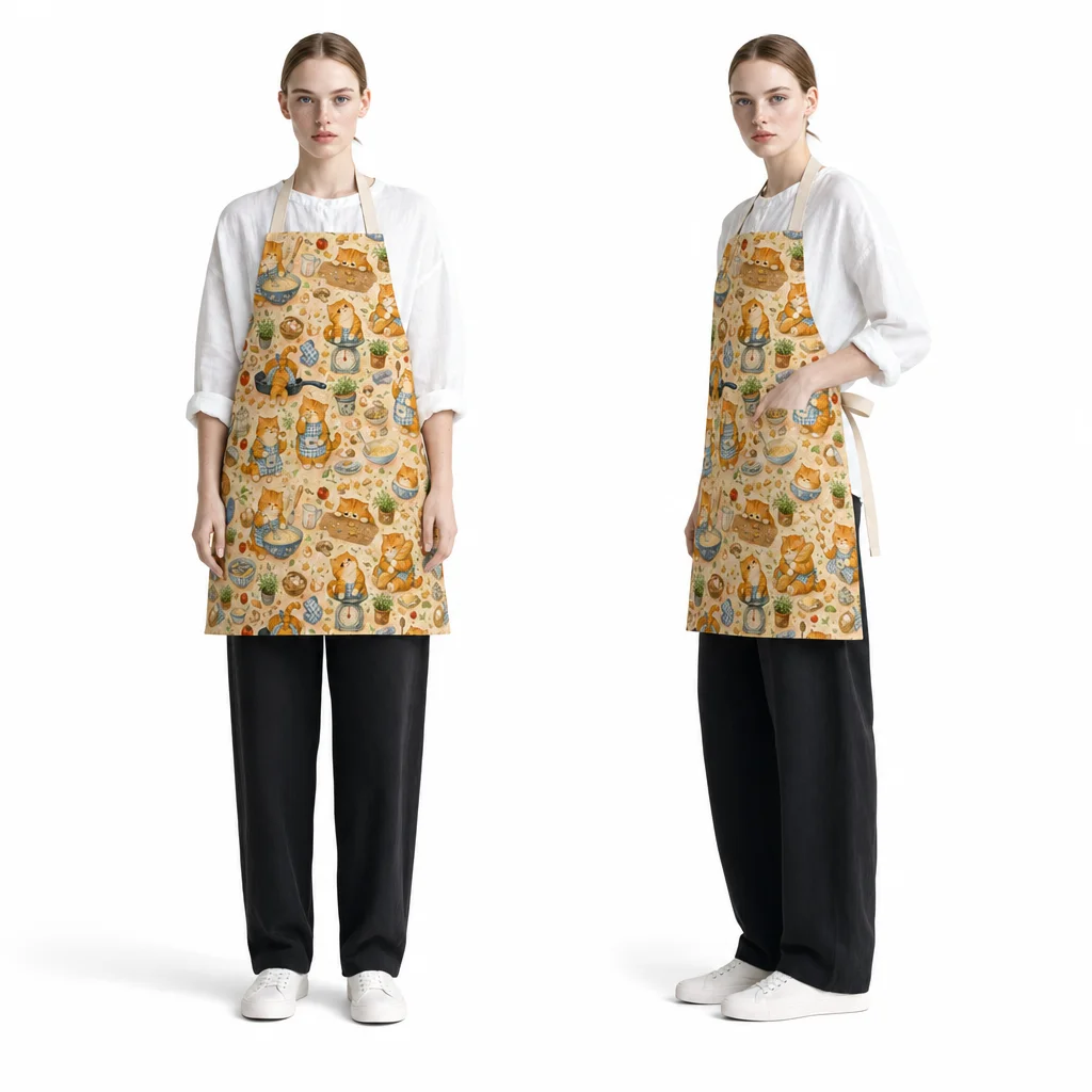 Orange Cat Kitchen Diary All-Over Print Apron - worn by model