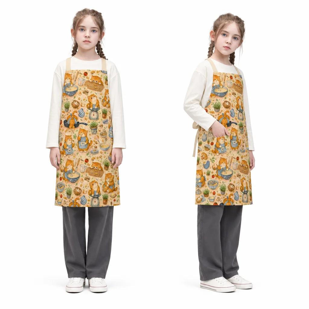 Orange Cat Kitchen Diary All-Over Print Apron - worn by model