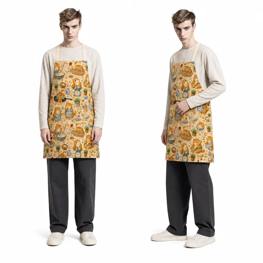 Orange Cat Kitchen Diary All-Over Print Apron - worn by model