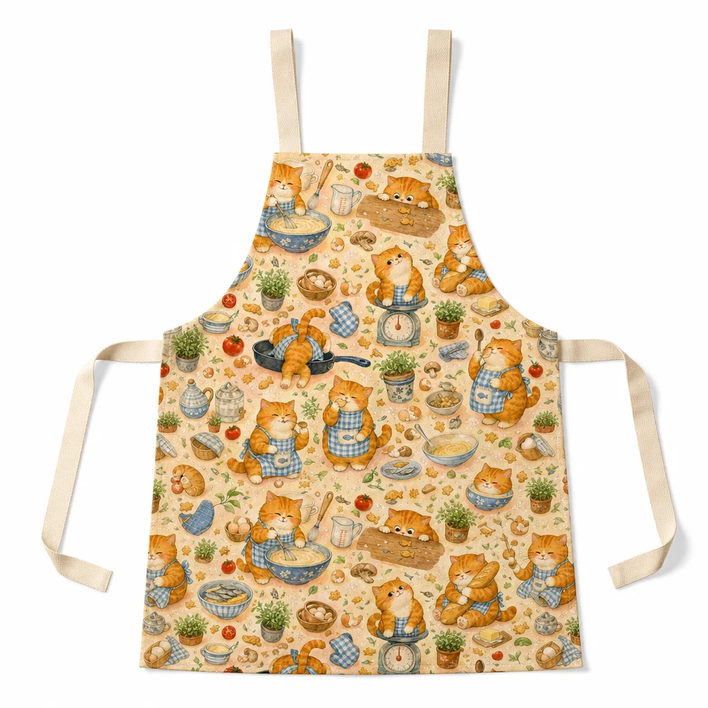 Orange Cat Kitchen Diary All-Over Print Apron - flat lay