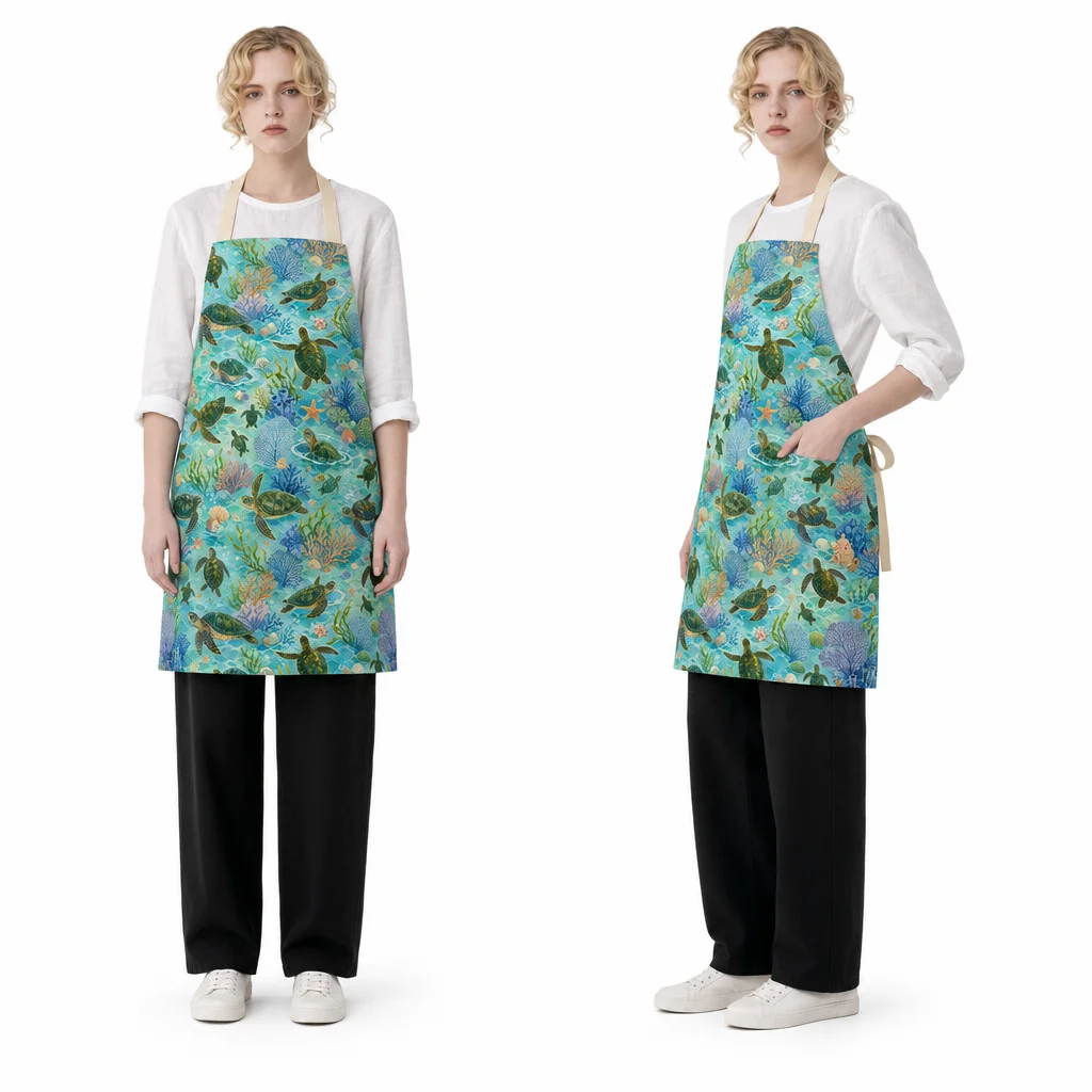 Sea Turtle Coral Cruise All-Over Print Apron - worn by model
